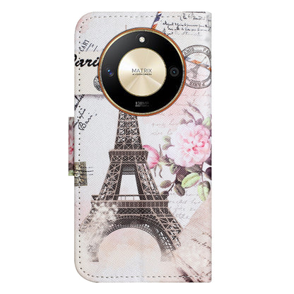 For Honor X50 PU Leather Cross Texture Phone Case Wallet Stand Pattern Printing Cover