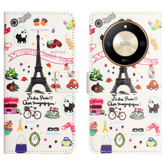 For Honor X50 PU Leather Pattern Printing Phone Case Stand Flip Wallet Cover