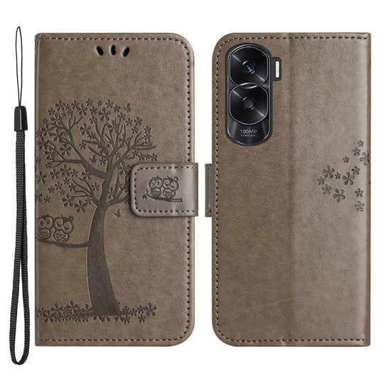 For Honor 90 Lite 5G / X50i 5G Leather Flip Stand Cover Owl Tree Imprinted Wallet Phone Case
