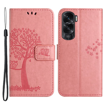 For Honor 90 Lite 5G / X50i 5G Leather Flip Stand Cover Owl Tree Imprinted Wallet Phone Case