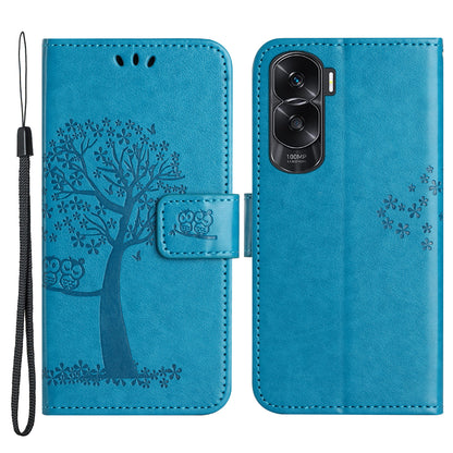 For Honor 90 Lite 5G / X50i 5G Leather Flip Stand Cover Owl Tree Imprinted Wallet Phone Case