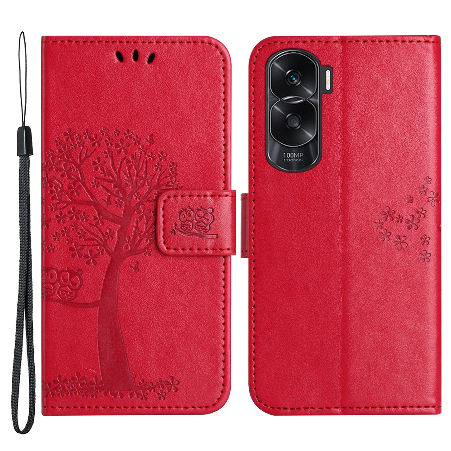 For Honor 90 Lite 5G / X50i 5G Leather Flip Stand Cover Owl Tree Imprinted Wallet Phone Case