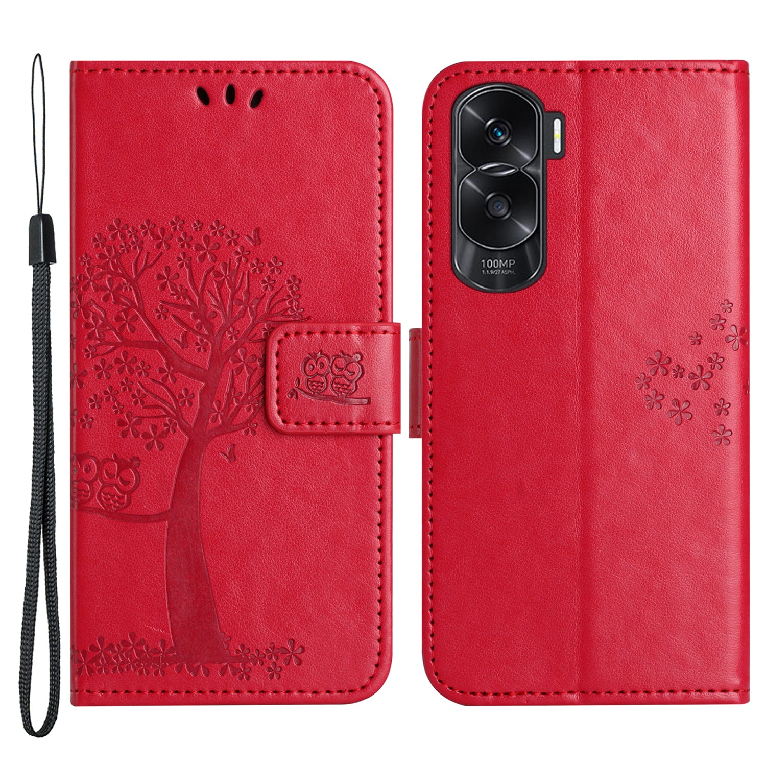 For Honor 90 Lite 5G / X50i 5G Leather Flip Stand Cover Owl Tree Imprinted Wallet Phone Case