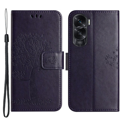 For Honor 90 Lite 5G / X50i 5G Leather Flip Stand Cover Owl Tree Imprinted Wallet Phone Case