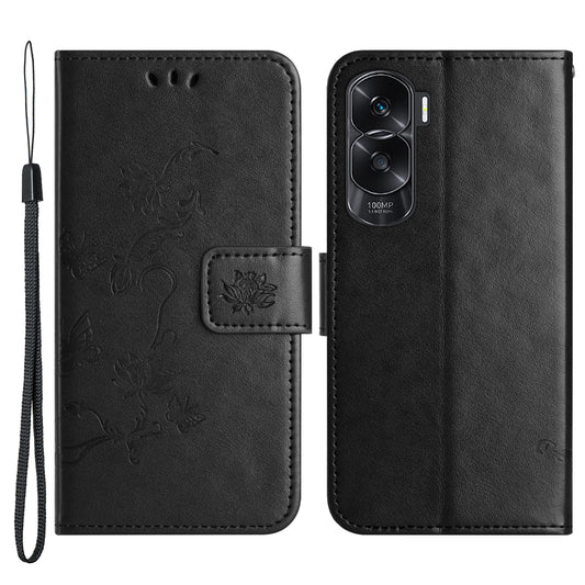 For Honor 90 Lite 5G / X50i 5G Butterfly Flower Imprinted Leather Phone Case Flip Stand Wallet Cover