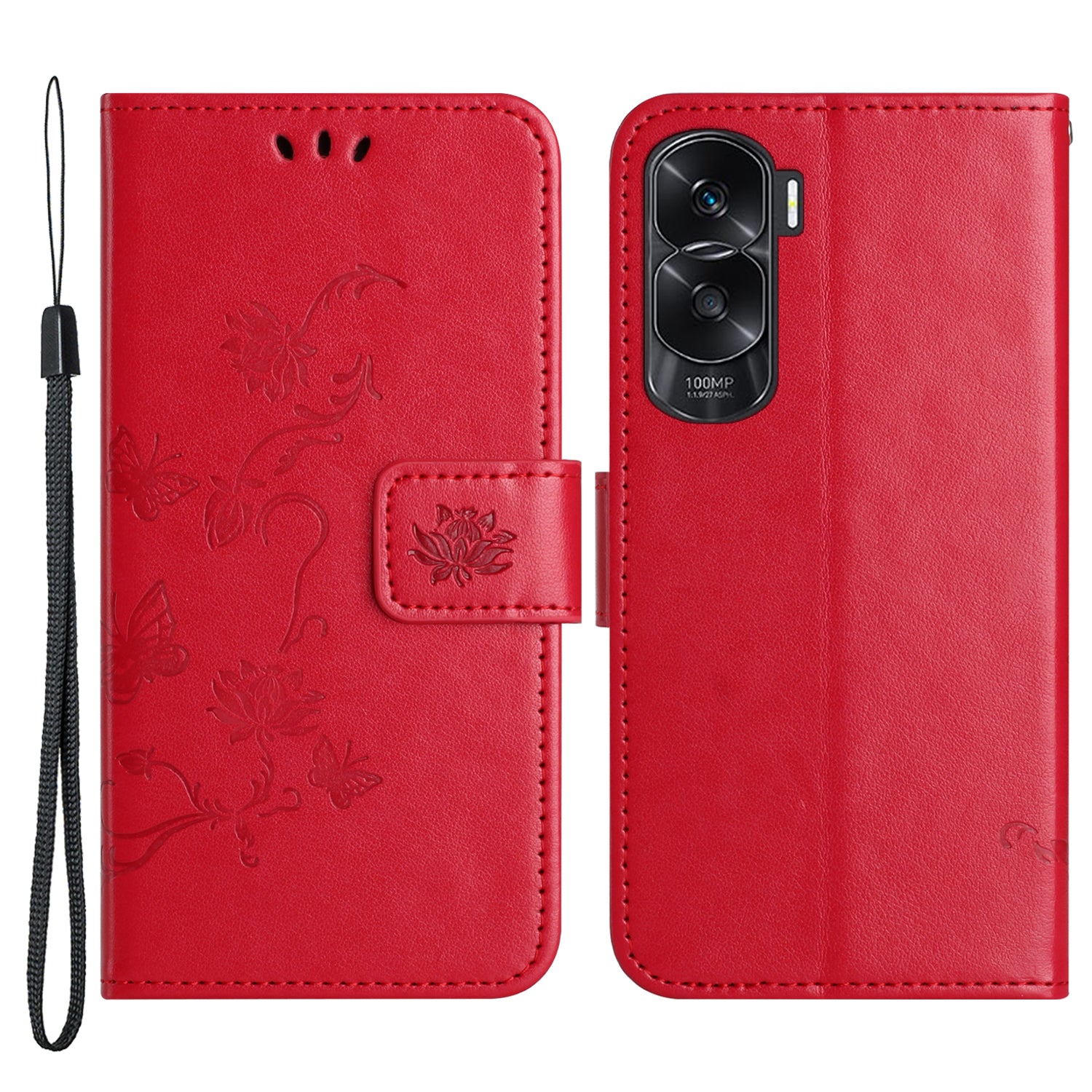 For Honor 90 Lite 5G / X50i 5G Butterfly Flower Imprinted Leather Phone Case Flip Stand Wallet Cover