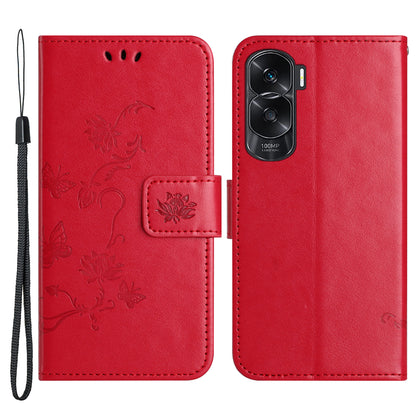 For Honor 90 Lite 5G / X50i 5G Butterfly Flower Imprinted Leather Phone Case Flip Stand Wallet Cover