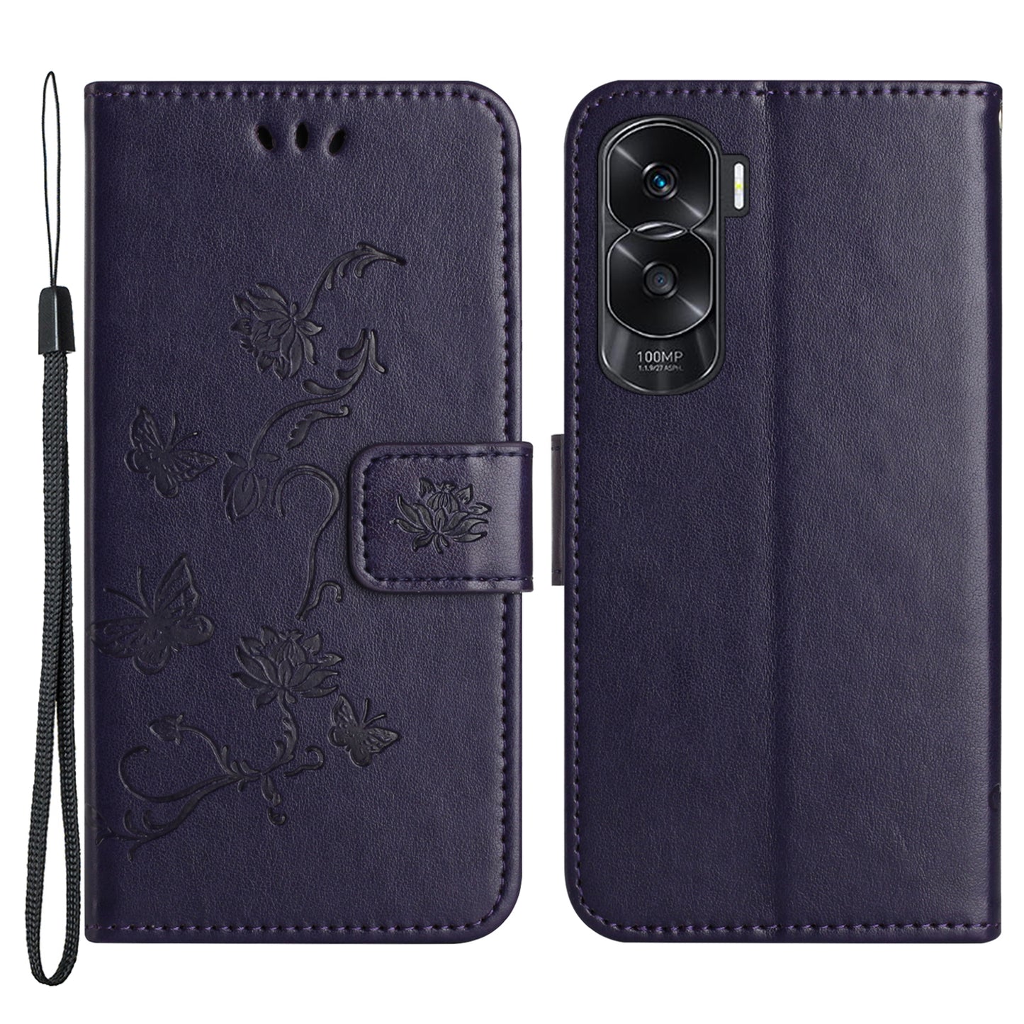 For Honor 90 Lite 5G / X50i 5G Butterfly Flower Imprinted Leather Phone Case Flip Stand Wallet Cover