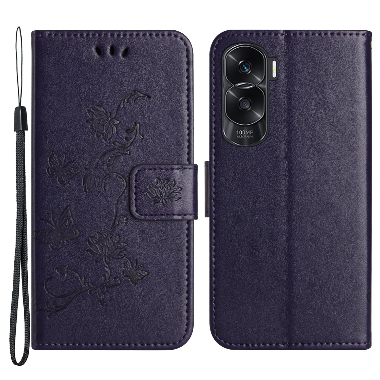 For Honor 90 Lite 5G / X50i 5G Butterfly Flower Imprinted Leather Phone Case Flip Stand Wallet Cover
