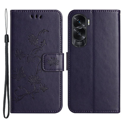 For Honor 90 Lite 5G / X50i 5G Butterfly Flower Imprinted Leather Phone Case Flip Stand Wallet Cover