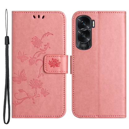 For Honor 90 Lite 5G / X50i 5G Butterfly Flower Imprinted Leather Phone Case Flip Stand Wallet Cover