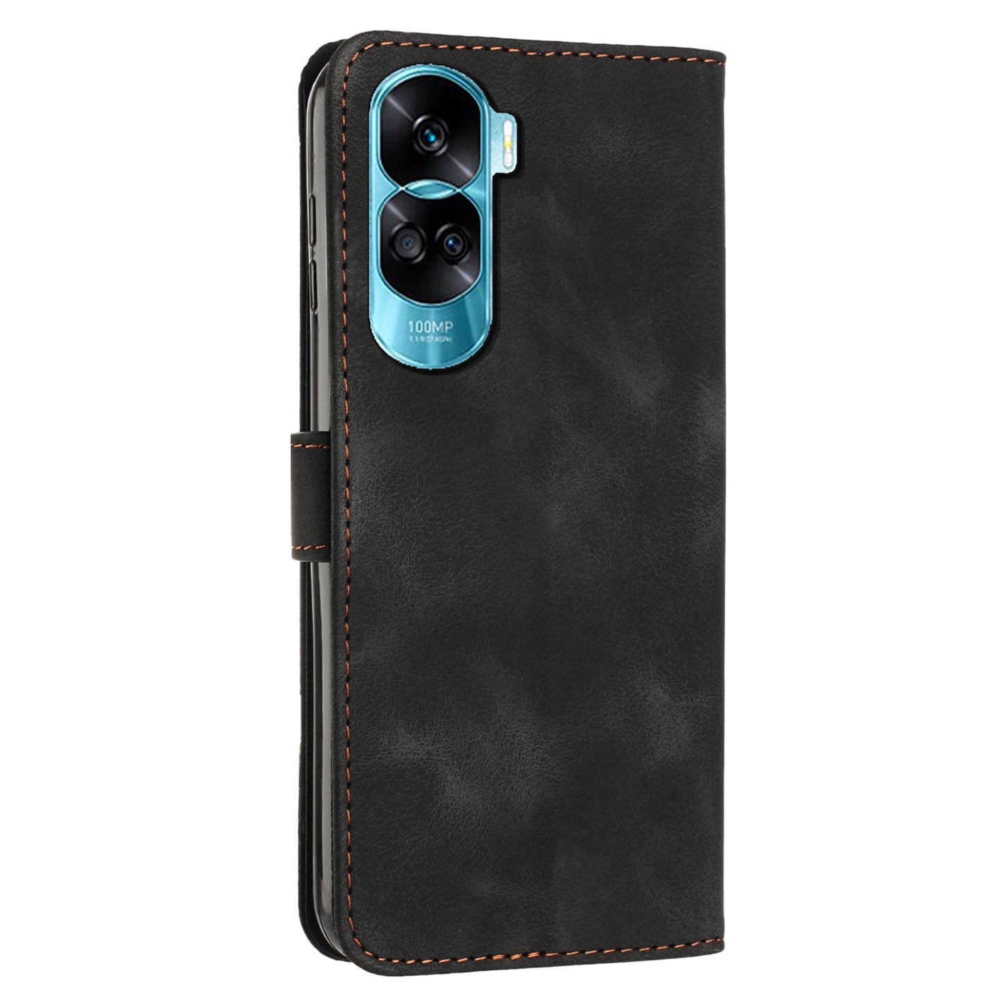For Honor 90 Lite 5G / X50i 5G Leather Cell Phone Cover Triangle Imprinted Wallet Stand Case with Hand Strap