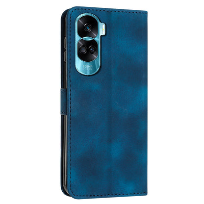 For Honor 90 Lite 5G / X50i 5G Leather Cell Phone Cover Triangle Imprinted Wallet Stand Case with Hand Strap