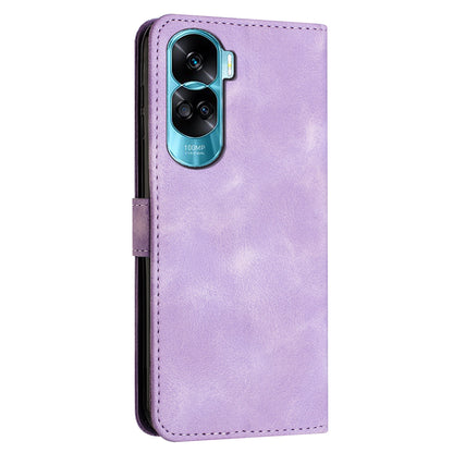 For Honor 90 Lite 5G / X50i 5G Leather Cell Phone Cover Triangle Imprinted Wallet Stand Case with Hand Strap
