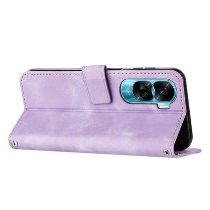 For Honor 90 Lite 5G / X50i 5G Leather Cell Phone Cover Triangle Imprinted Wallet Stand Case with Hand Strap