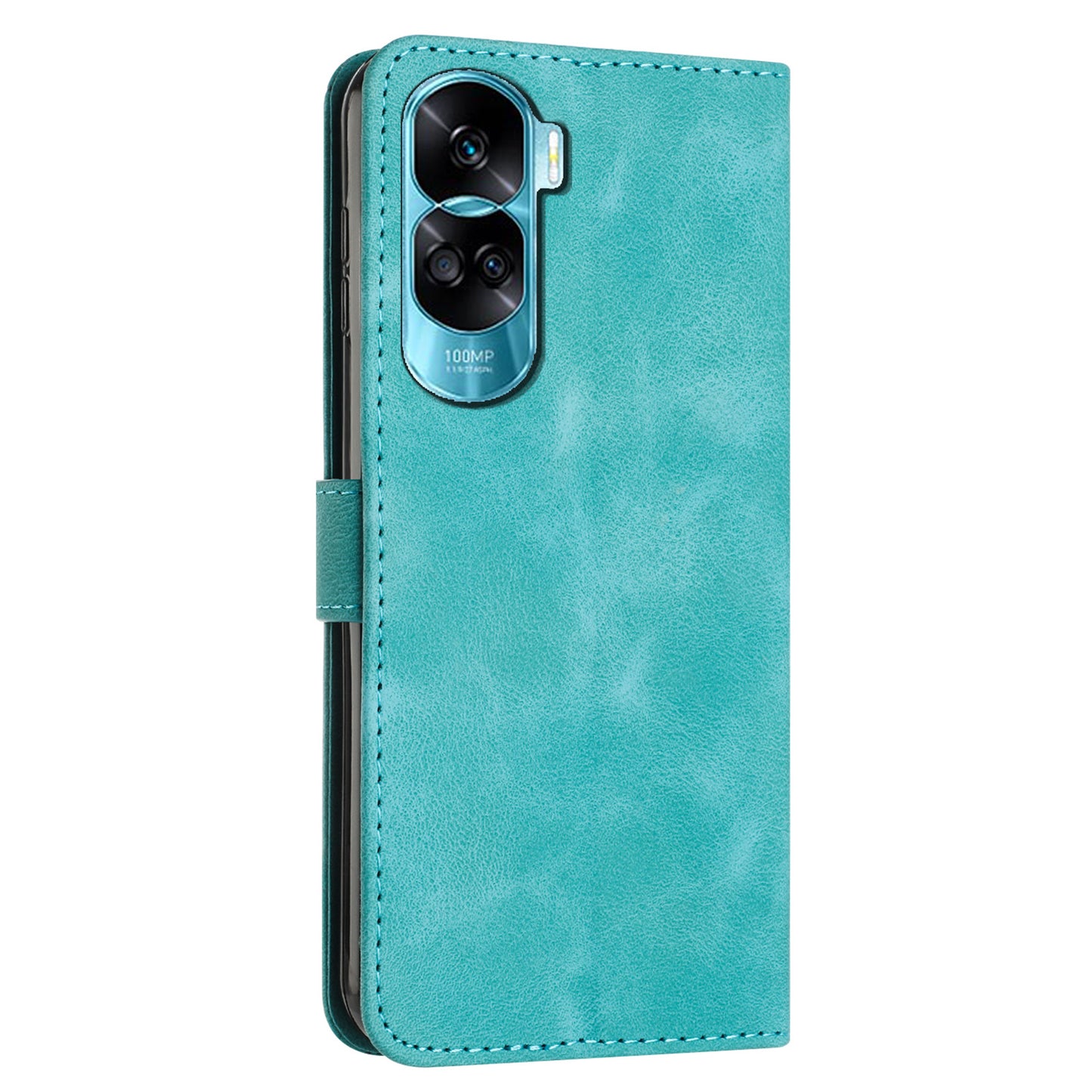 For Honor 90 Lite 5G / X50i 5G Leather Cell Phone Cover Triangle Imprinted Wallet Stand Case with Hand Strap