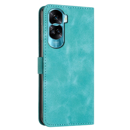 For Honor 90 Lite 5G / X50i 5G Leather Cell Phone Cover Triangle Imprinted Wallet Stand Case with Hand Strap