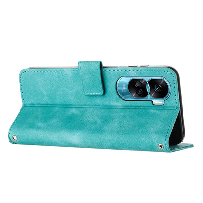 For Honor 90 Lite 5G / X50i 5G Leather Cell Phone Cover Triangle Imprinted Wallet Stand Case with Hand Strap