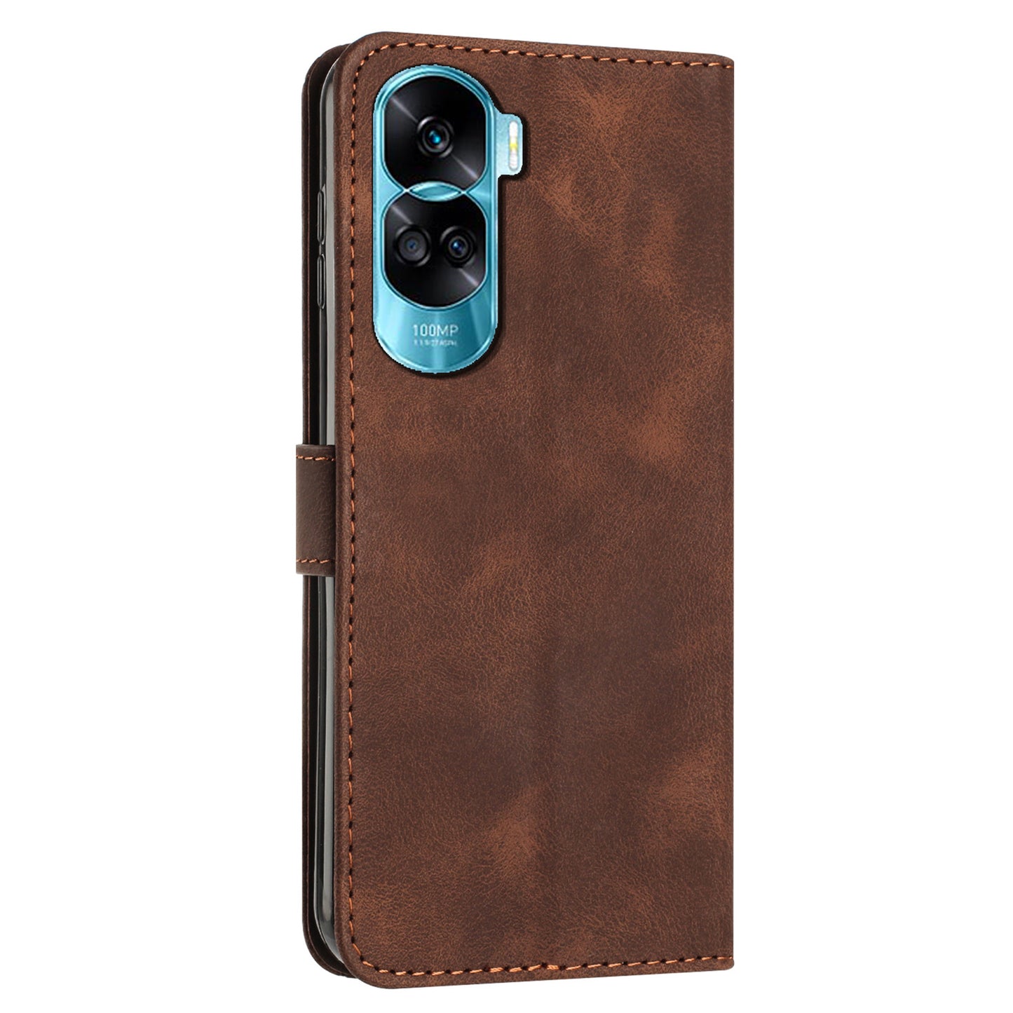 For Honor 90 Lite 5G / X50i 5G Leather Cell Phone Cover Triangle Imprinted Wallet Stand Case with Hand Strap