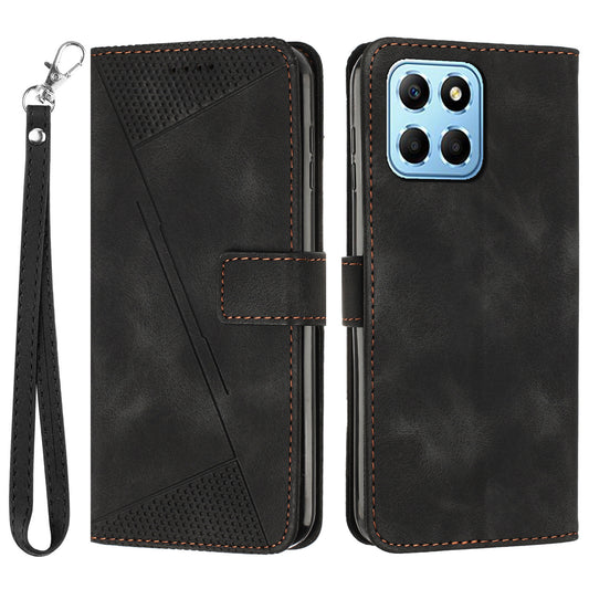 For Honor X8 5G / X6 4G / Play6C 4G Cell Phone Case Leather Triangle Imprint Wallet Stand Cover with Strap