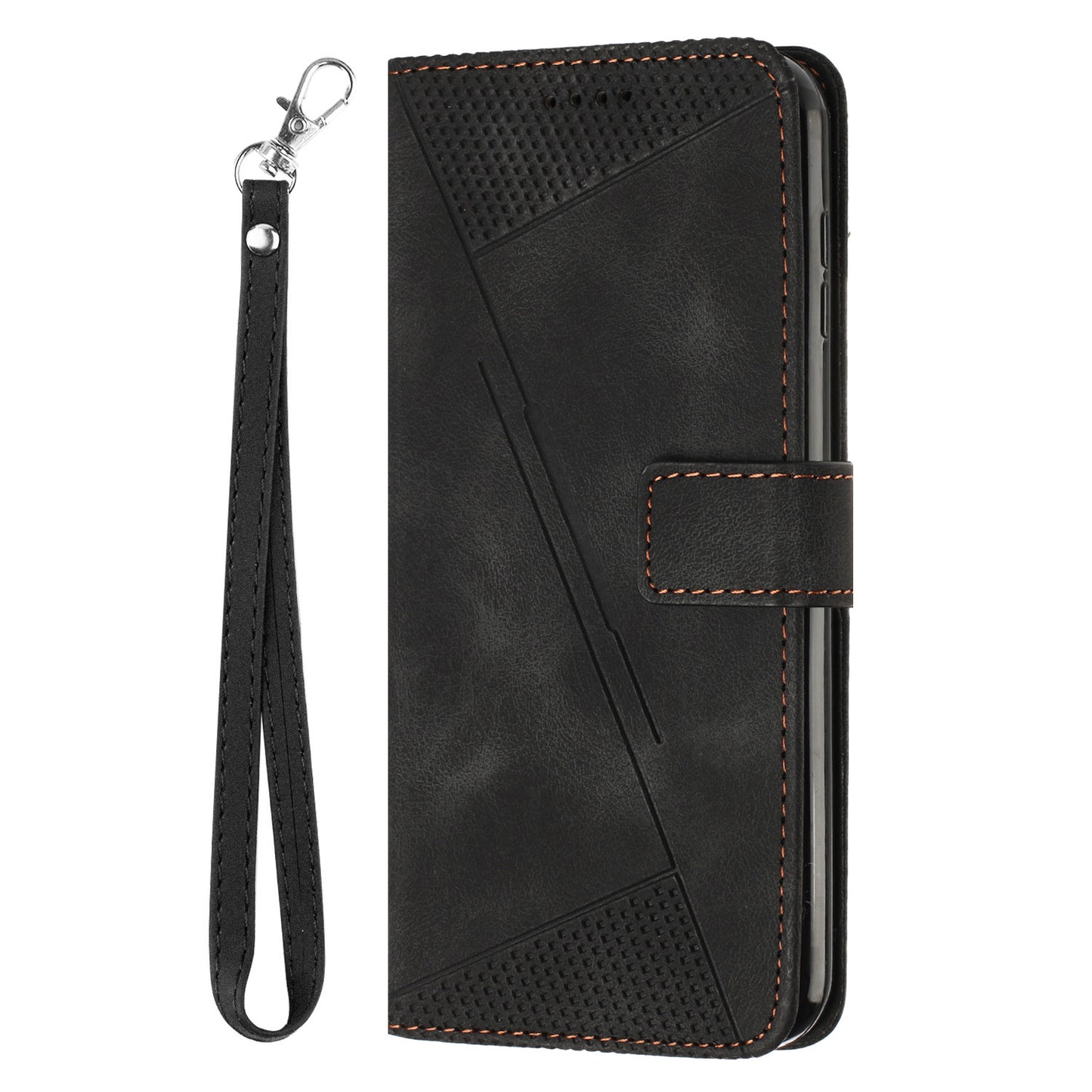 For Honor X8 5G / X6 4G / Play6C 4G Cell Phone Case Leather Triangle Imprint Wallet Stand Cover with Strap