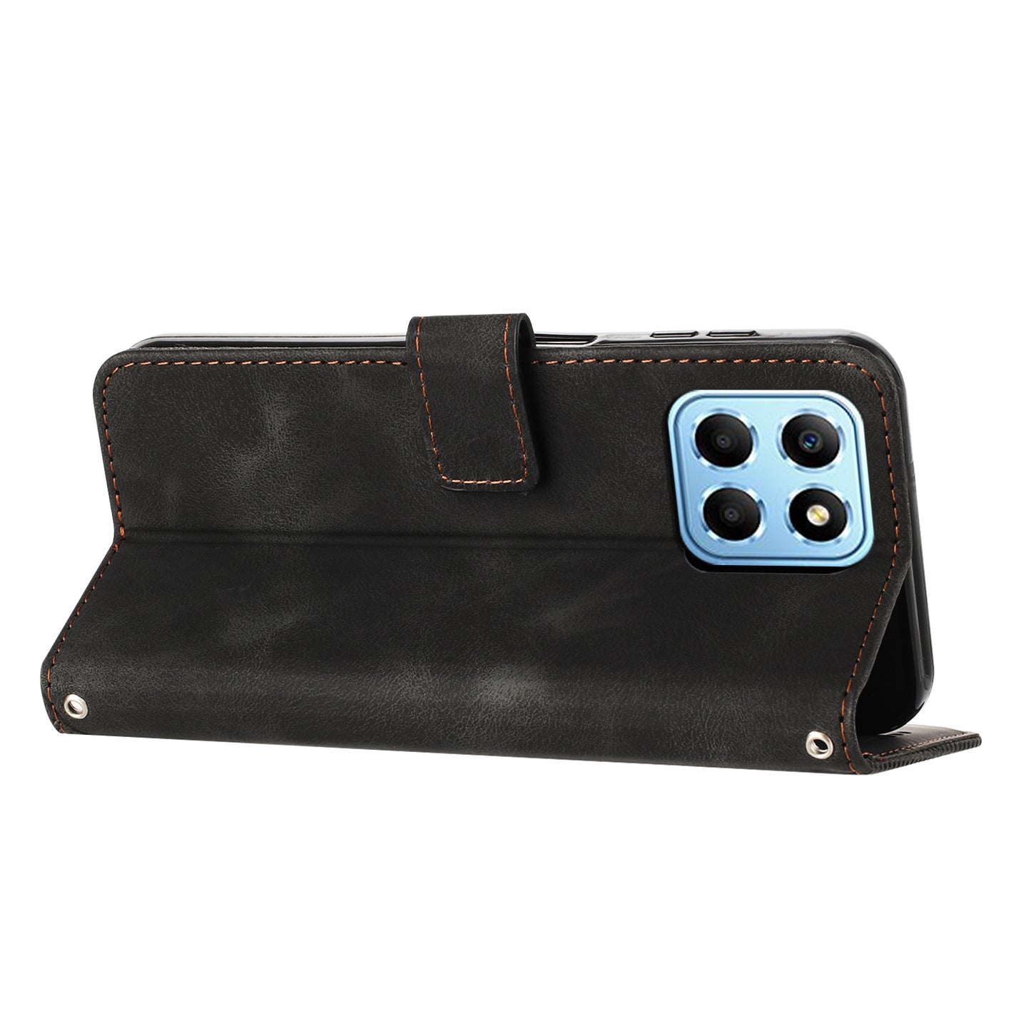 For Honor X8 5G / X6 4G / Play6C 4G Cell Phone Case Leather Triangle Imprint Wallet Stand Cover with Strap