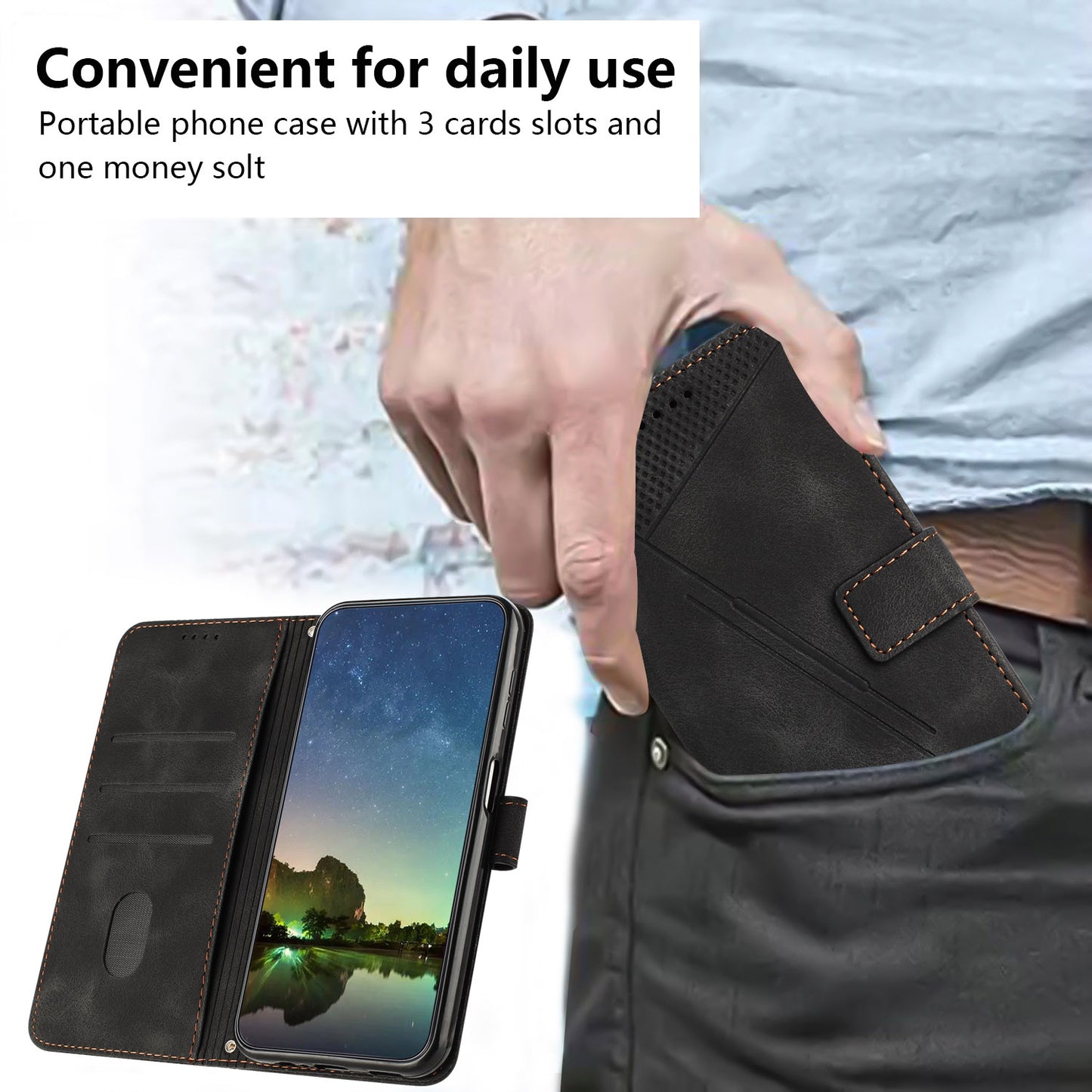 For Honor X8 5G / X6 4G / Play6C 4G Cell Phone Case Leather Triangle Imprint Wallet Stand Cover with Strap