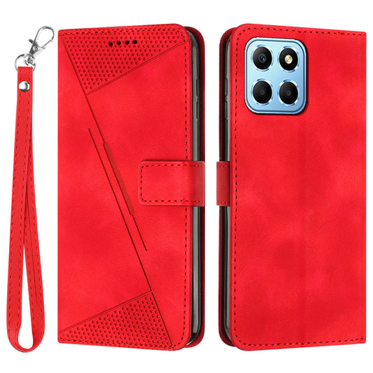 For Honor X8 5G / X6 4G / Play6C 4G Cell Phone Case Leather Triangle Imprint Wallet Stand Cover with Strap