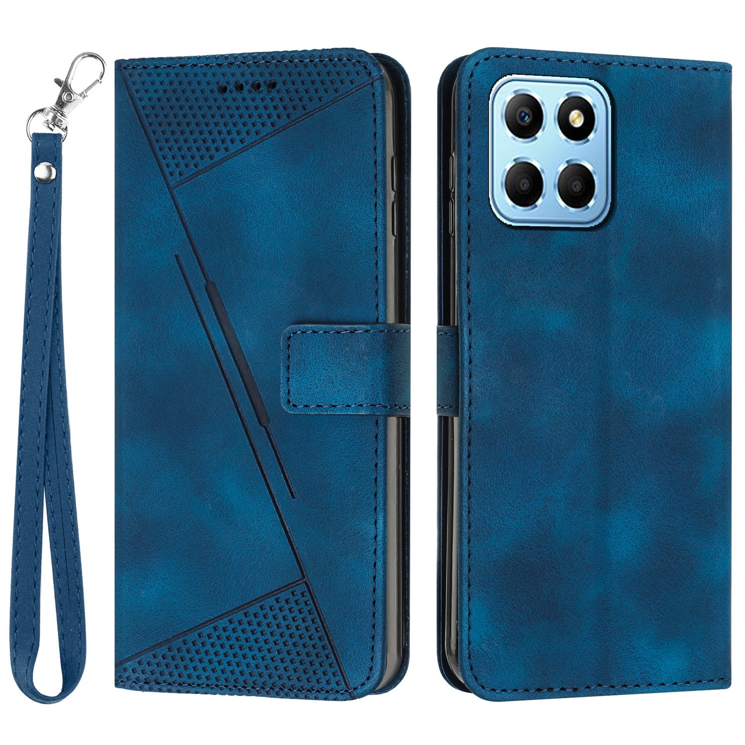 For Honor X8 5G / X6 4G / Play6C 4G Cell Phone Case Leather Triangle Imprint Wallet Stand Cover with Strap