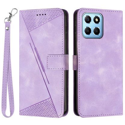For Honor X8 5G / X6 4G / Play6C 4G Cell Phone Case Leather Triangle Imprint Wallet Stand Cover with Strap