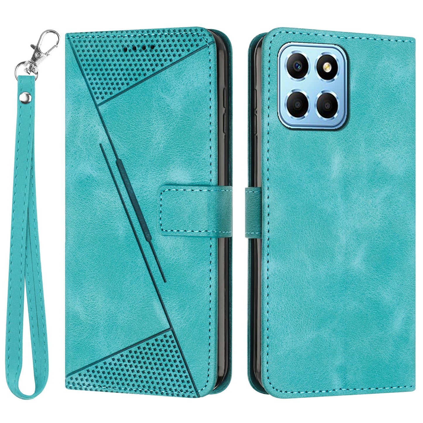 For Honor X8 5G / X6 4G / Play6C 4G Cell Phone Case Leather Triangle Imprint Wallet Stand Cover with Strap