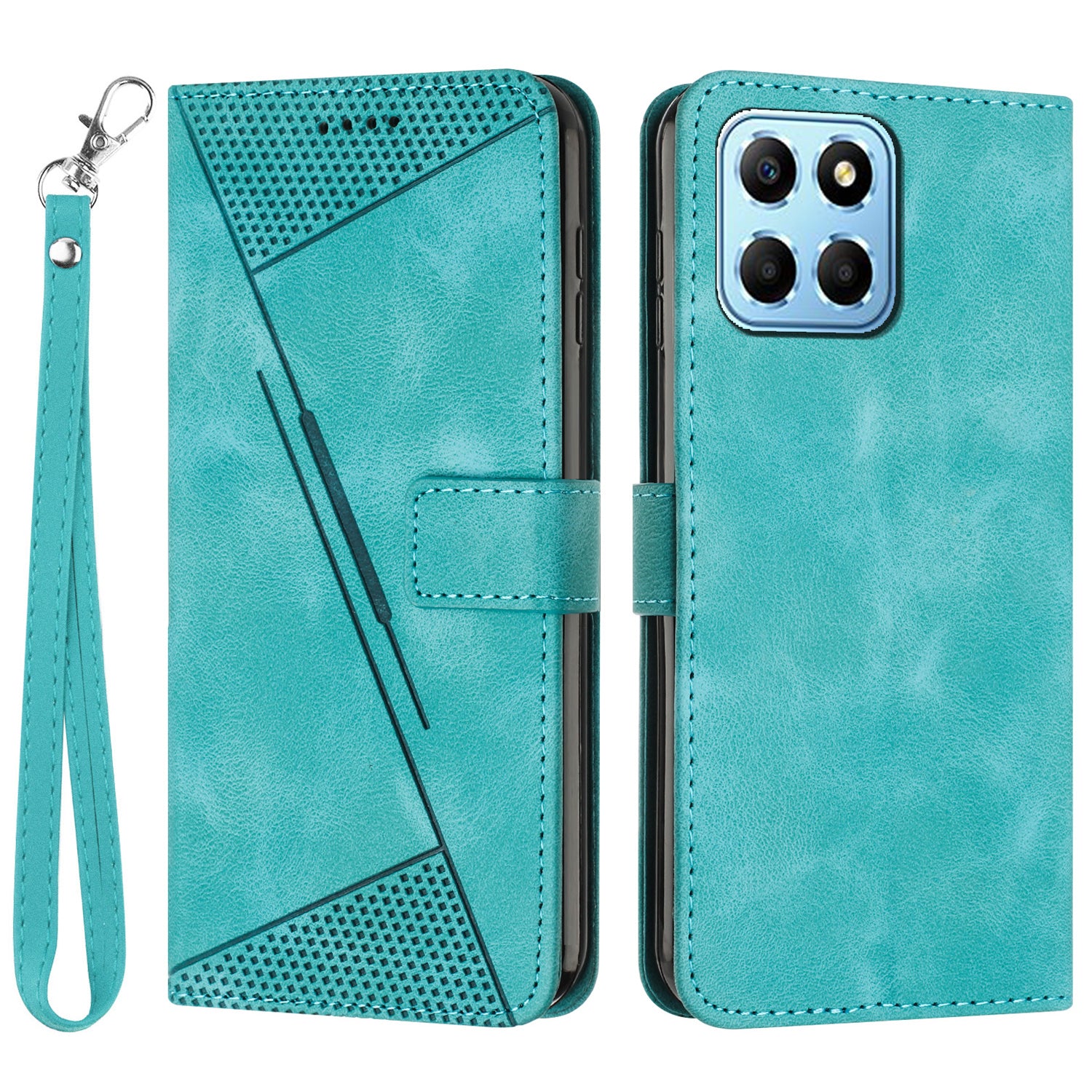 For Honor X8 5G / X6 4G / Play6C 4G Cell Phone Case Leather Triangle Imprint Wallet Stand Cover with Strap