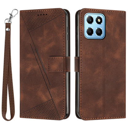 For Honor X8 5G / X6 4G / Play6C 4G Cell Phone Case Leather Triangle Imprint Wallet Stand Cover with Strap
