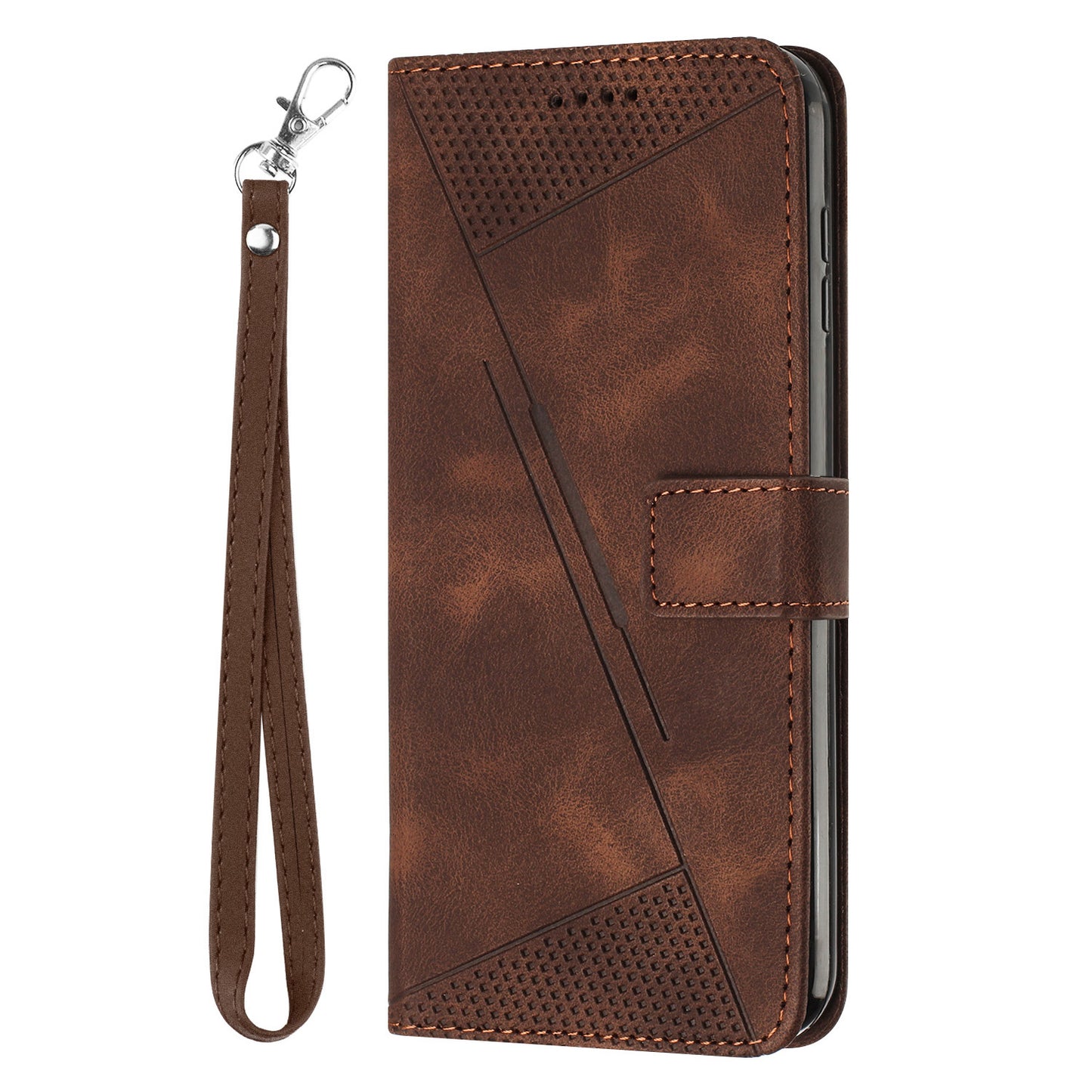 For Honor X8 5G / X6 4G / Play6C 4G Cell Phone Case Leather Triangle Imprint Wallet Stand Cover with Strap