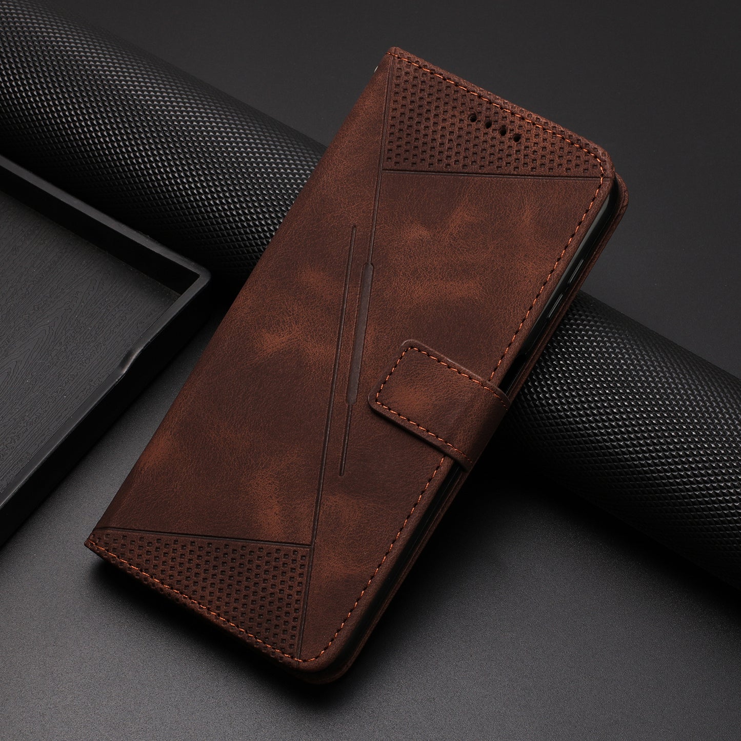 For Honor X8 5G / X6 4G / Play6C 4G Cell Phone Case Leather Triangle Imprint Wallet Stand Cover with Strap
