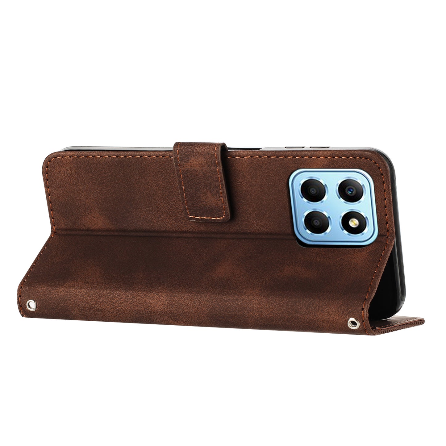 For Honor X8 5G / X6 4G / Play6C 4G Cell Phone Case Leather Triangle Imprint Wallet Stand Cover with Strap