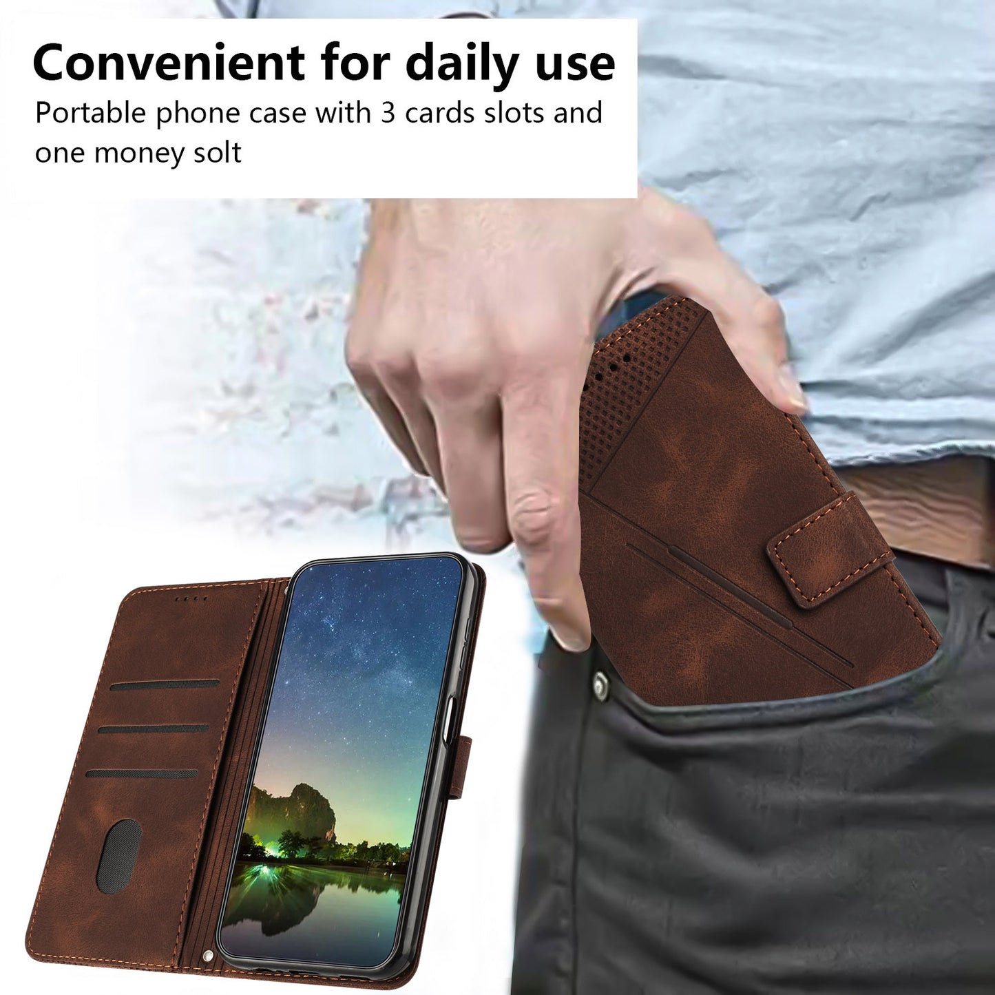 For Honor X8 5G / X6 4G / Play6C 4G Cell Phone Case Leather Triangle Imprint Wallet Stand Cover with Strap