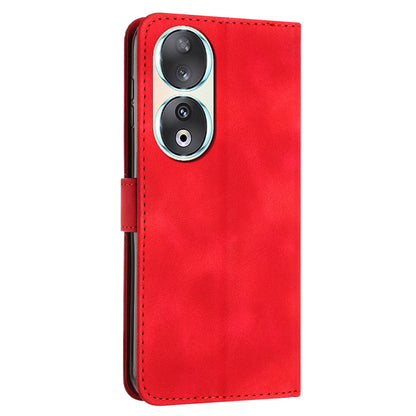 For Honor 90 Leather Wallet Anti-drop Phone Cover Triangle Imprint Folding Stand Shell with Strap