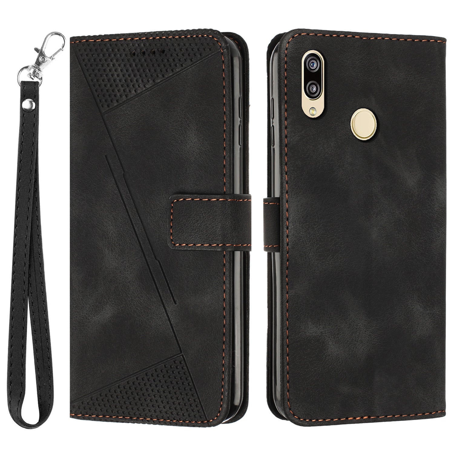 For Honor 8X / 9X Lite Triangle Imprinted Anti-fall Cover Leather Wallet Stand Cell Phone Case with Strap