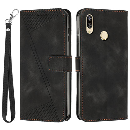 For Honor 8X / 9X Lite Triangle Imprinted Anti-fall Cover Leather Wallet Stand Cell Phone Case with Strap