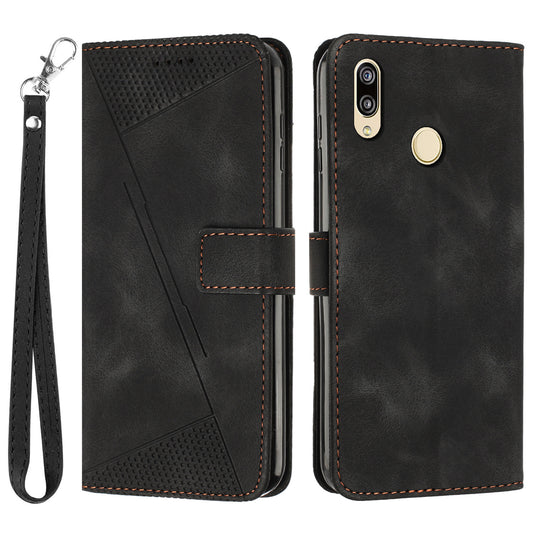 For Honor 8X / 9X Lite Triangle Imprinted Anti-fall Cover Leather Wallet Stand Cell Phone Case with Strap