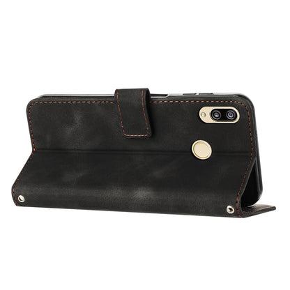 For Honor 8X / 9X Lite Triangle Imprinted Anti-fall Cover Leather Wallet Stand Cell Phone Case with Strap