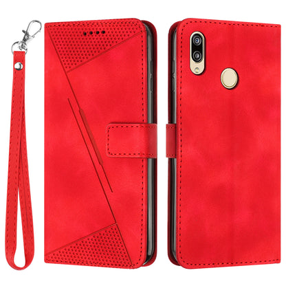 For Honor 8X / 9X Lite Triangle Imprinted Anti-fall Cover Leather Wallet Stand Cell Phone Case with Strap