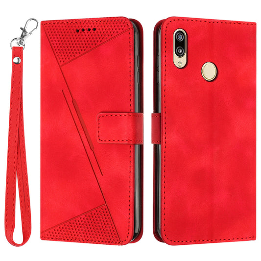 For Honor 8X / 9X Lite Triangle Imprinted Anti-fall Cover Leather Wallet Stand Cell Phone Case with Strap