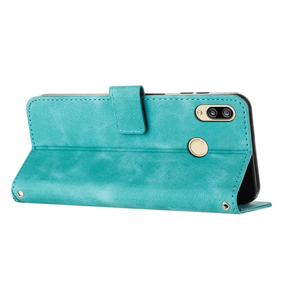 For Honor 8X / 9X Lite Triangle Imprinted Anti-fall Cover Leather Wallet Stand Cell Phone Case with Strap