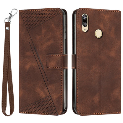 For Honor 8X / 9X Lite Triangle Imprinted Anti-fall Cover Leather Wallet Stand Cell Phone Case with Strap