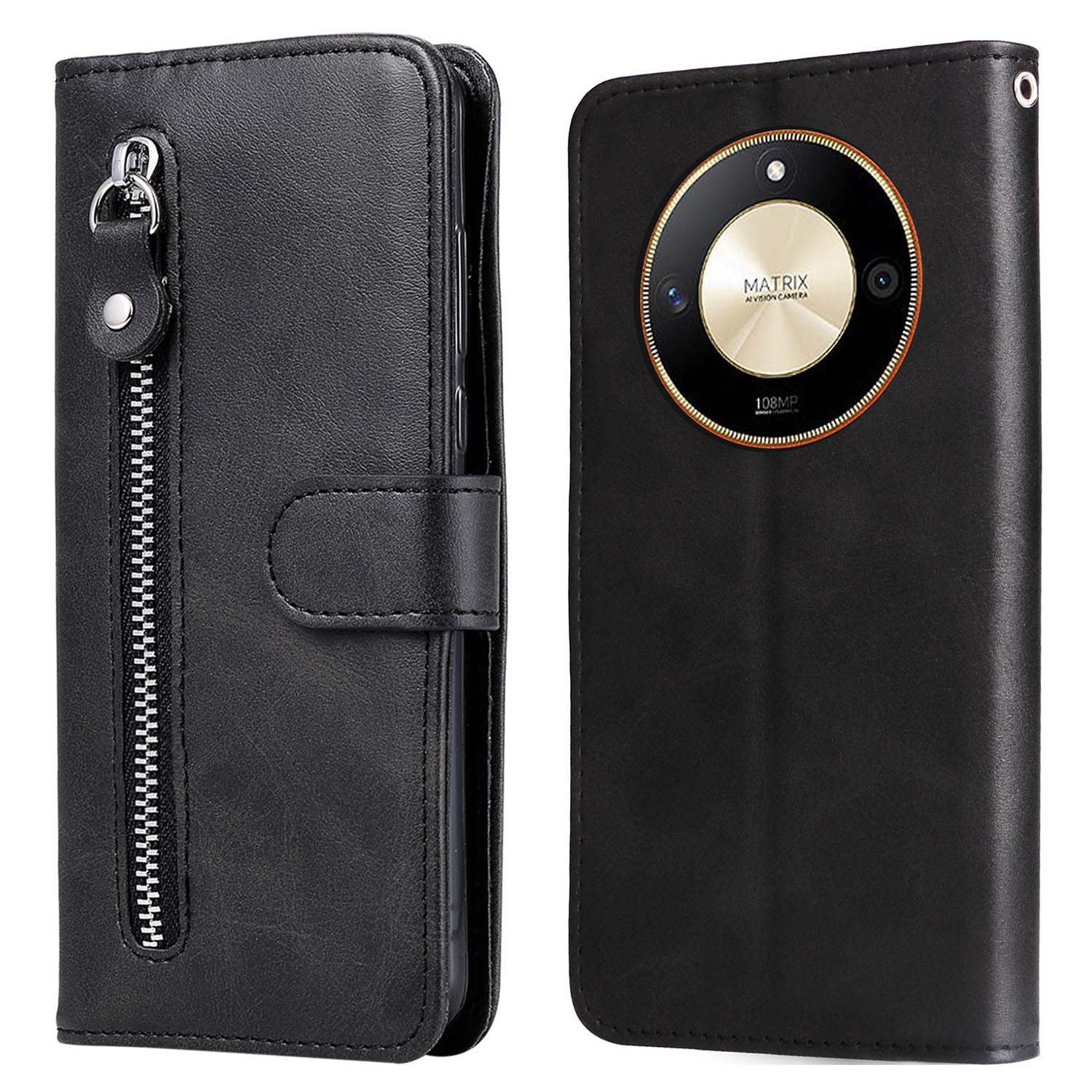 For Honor X50 Calf Texture Anti-drop Case Zipper Pocket Wallet Stand Smartphone Cover