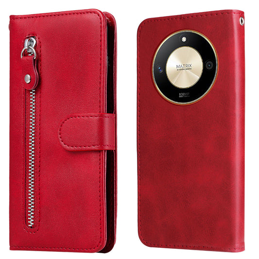 For Honor X50 Calf Texture Anti-drop Case Zipper Pocket Wallet Stand Smartphone Cover