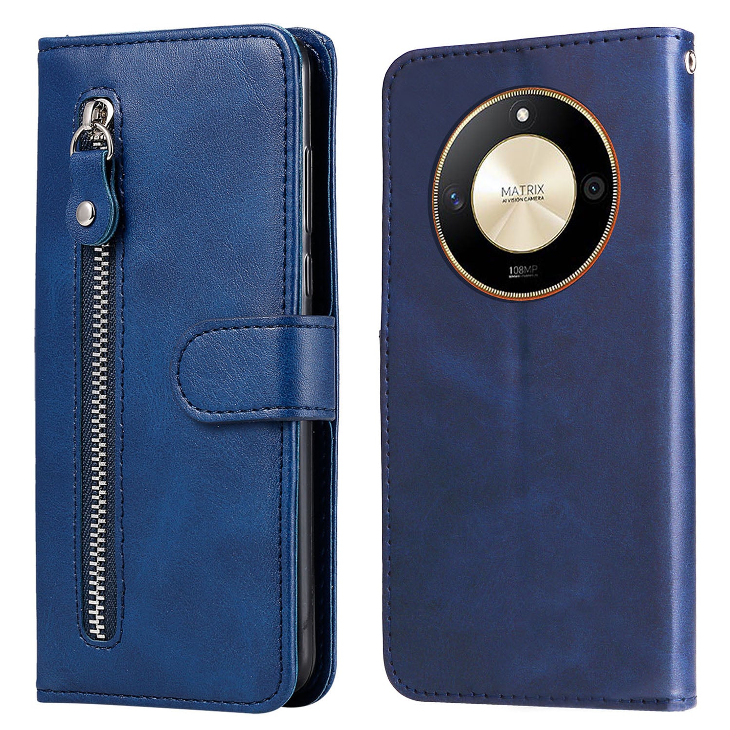 For Honor X50 Calf Texture Anti-drop Case Zipper Pocket Wallet Stand Smartphone Cover