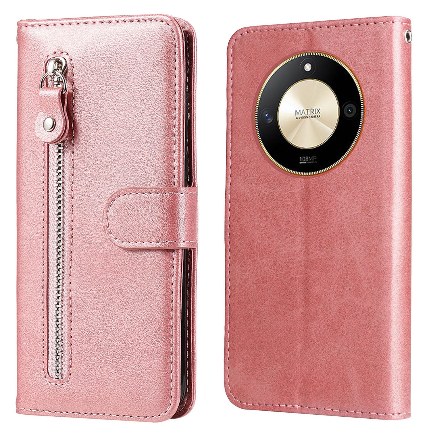 For Honor X50 Calf Texture Anti-drop Case Zipper Pocket Wallet Stand Smartphone Cover